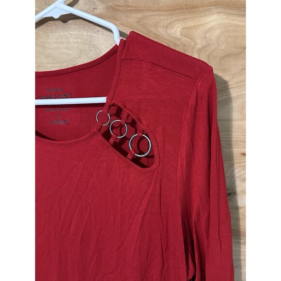 NWT Torrid Super Soft Knit Red  Long Sleeve Top Size 1 (Plus 1X) Stretch Rayon - Picture 3 of 9